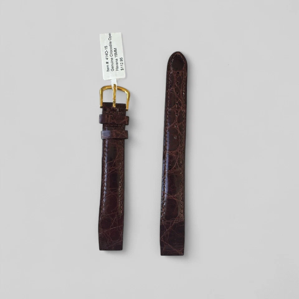 DeBeer Paris Watch band 15mm Havana Genuine Crocodile Open #414O-15 Straps Brown - Image 1 of 3