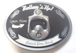 'BOTTOM'S UP!" LARGE BELT BUCKLE WITH BOTTLE OPENER ~QUENCH YOUR THIRST~ - Picture 1 of 3