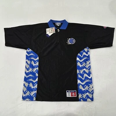 Vintage Champion Orlando Magic Black 1/4 Zip On Court Pullover Polo Shirt Mens L - Image 1 of 4