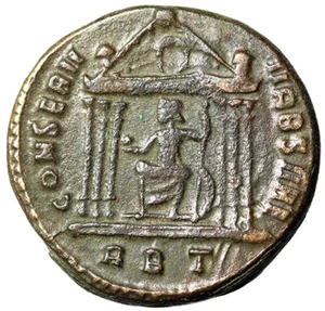 Maxentius Follis "Roma in Temple" Rome Very Fine - Picture 1 of 5