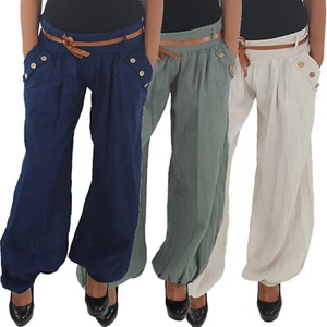 Sommer Strandhose Pump Pluder Aladin Haremshose Baggy Chino Boyfriend Hose - Bild 1 von 2