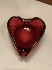 Murano Italian Art Glass Heart Dish Valentine Gift For Her Vintage 1960s Amber Gold Sculptured Footed Candy Heart Dish