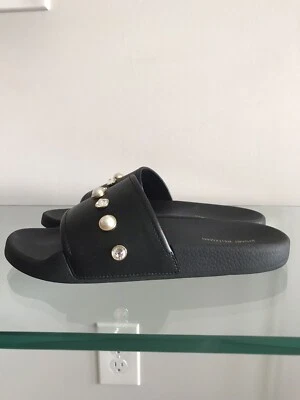 NEW $250 STUART WEITZMAN LEATHER STUDED SLIDES SHOES SIZE 8 B - Image 1 of 4