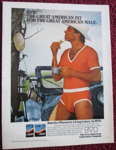 1980 BVD Men's Underwear Briefs Print Ad ~ Western Cowboy, Orange Outdoor Shave - Picture 1 of 1