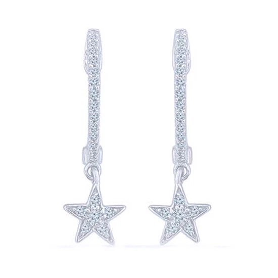Pendientes colgantes estrella aro oro blanco 14k diamantes naturales de 1/4 quilate Foto 1 de 1
