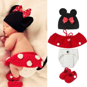 Baby Infant Hat Photo Photography Props Knit Boys Girls Mickey Costume Newborn - Picture 1 of 40