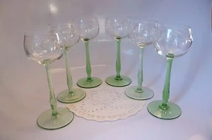 HERMOSAS COPAS DE VINO DE TALLO VERDE/VASO GRABADO: JUEGO DE 6 - Imagen 1 de 3