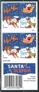 Mint US Santa and Sleigh Booklet Pane of 20 Forever Stamps Scott# 4712-4715 MNH - Picture 1 of 2