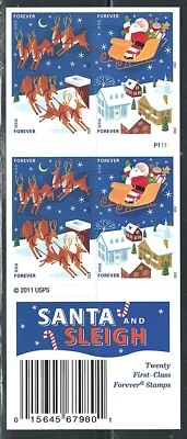Mint US Santa and Sleigh Booklet Pane of 20 Forever Stamps Scott# 4712-4715 MNH - Image 1 of 2