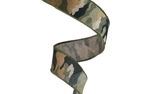 1.5" Camouflage WIRED ribbon 1.5" camo Ribbon 1.5" Green Camo ribbon 4 Yards - Picture 1 of 1
