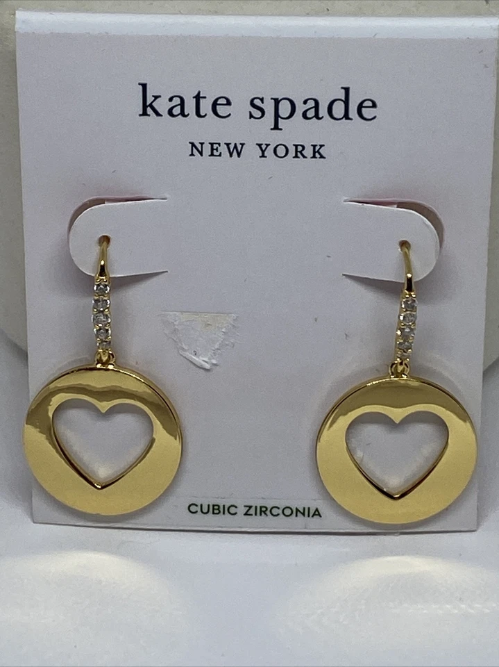 Kate Spade Gold Symbols Cutout Heart Disc Drop Earrings Wbruh347