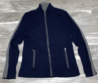 MICHAEL KORS Suéter Para Hombres L Manga Larga Azul Gris Rayas Cárdigan Cremallera Completa Foto 1 de 4