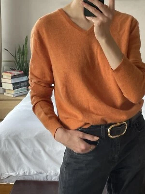 RALPH LAUREN orange 100% cashmere V-neck jumper L - Image 1 of 4