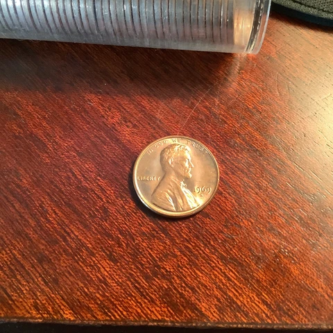 1969 S  Uncirculated Lincoln Cent, BU. Free Shipping (will get Coin From BU Roll Cover