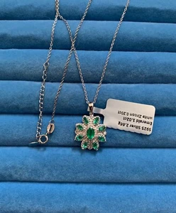 AAA Kagem Emerald, Natural White Zircon Pendant Necklace - 18 in. (1.22 ctw.) - Picture 1 of 5