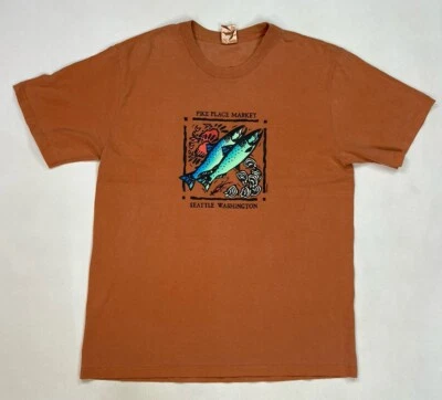 Pike Place Market Seattle Washington Graphic T-shirt Men Large Orange - Image 1 of 4