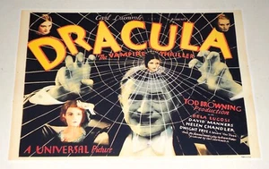 Póster Drácula 1931 Bela Lugosi Tod Browning 19"x13" Reino Unido quad monstruo universal - Imagen 1 de 2