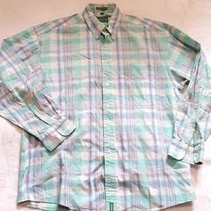 IZOD Sz L Shirt Mens Plaid Long Sleeve 100% COTTON Single Chest Pocket MINT - Picture 1 of 5