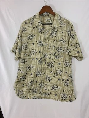 Camisa masculina vintage Travel Smith 100% seda havaiana floral manga curta bege - Imagem 1 de 4
