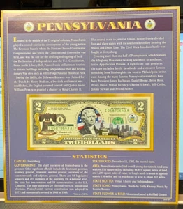 Billete 2013 de la Reserva Federal de Minnesota de $2 coloreado con historia de Pensilvania - Imagen 1 de 6