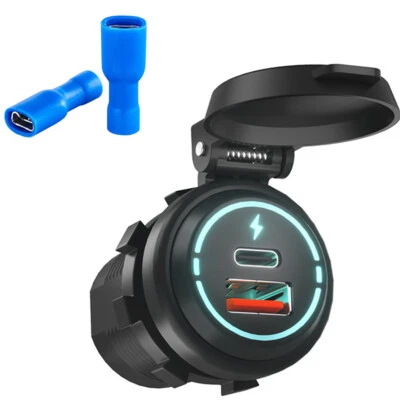 Adaptador de toma de corriente de enchufe de cargador rápido USB tipo C de carga para teléfono de motocicleta Foto 1 de 4