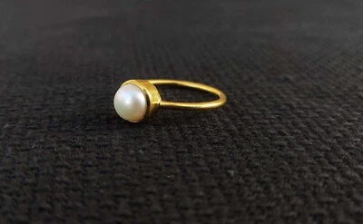 Natural Pearl Ring 925 Sterling Silver Round Gemstone Ring For Women AllRingSize - Image 1 of 4