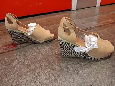 Lane Bryant Mujer Cuña Tacón Alto Corbata Cerrada Color Tostado 10W NUEVO Foto 1 de 4