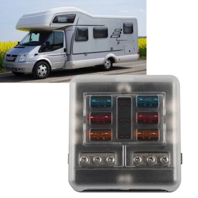 6 Way Blade Fuse Box Holder Block W/Fuses Terminals W/ Light Protection Cover - Image 1 of 4