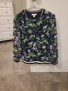 Charter Club Size Small Navy Green Off White Top  - Picture 1 of 5