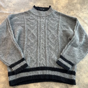 Vintage UNIONBAY Sweater Men's M *SEE MEASUREMENTS* Gray Cable Knit Varsity - Picture 1 of 8