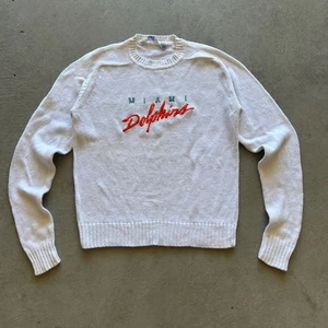 Vintage 90s Logo 7 Miami Dolphins Sweater Size XL White Pullover NFL Knit Logo - Picture 1 of 6