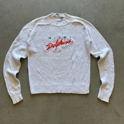 Vintage 90s Logo 7 Miami Dolphins Sweater Size XL White Pullover NFL Knit Logo - Image 1 of 4