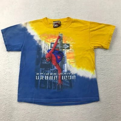 Vintage Y2K Spider-man T Shirt Boys Medium Blue Yellow Tie Dye Movie Promo Kids - Image 1 of 4