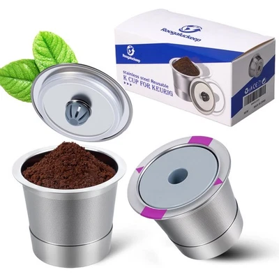 Pack de 2 tazas K reutilizables de acero inoxidable para Keurig, rellenas de acero inoxidable Foto 1 de 4