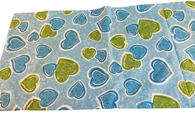 Vintage Blue & Green Heart Print Cotton Fabric 2.5 Yards Crafting Sewing Quiltin - Image 1 of 4
