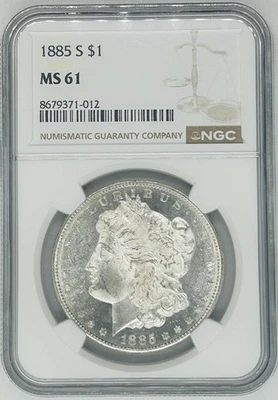 Moeda de prata 1885-S Morgan US$ 1 dólar NGC MS 61 abaixo da classificação - Imagem 1 de 2