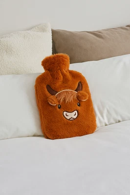 THINGIMIJIGS Highland Cow 2L Hot Water Bottle – Soft Plush Cover, Cute Cow Design, Reusable R