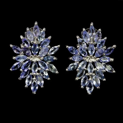 Ювелирные изделия серьги серебро 925 пробы с натуральным драгоценным камнем маркиза танзанит - Изображение 1 из 4