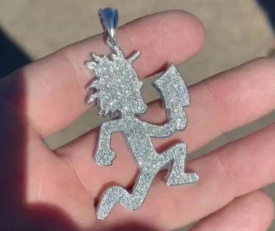 2 Ct Real Moissanite Hatchman Cutsom Men's Pendant 14K White Gold Plated Silver - Image 1 of 3