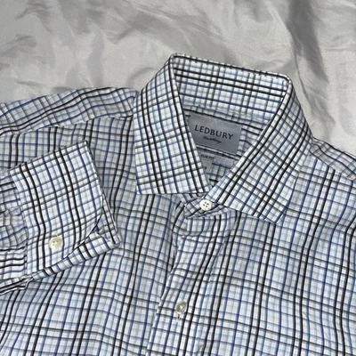 Camisa Top Ledbury Azul Blanco A Cuadros Para Hombre Calce Ajustado Abotonada 16 Foto 1 de 4
