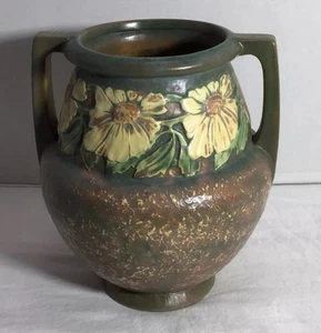 1920s Roseville Dahlrose Vase – 8.5” Round with Handles, Vintage - Picture 1 of 7