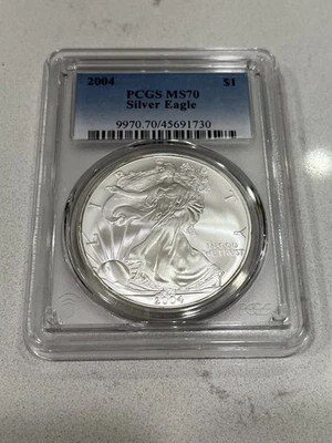 Silver Eagles 2004 $1 dólar graduación profesional MS 70 Foto 1 de 2