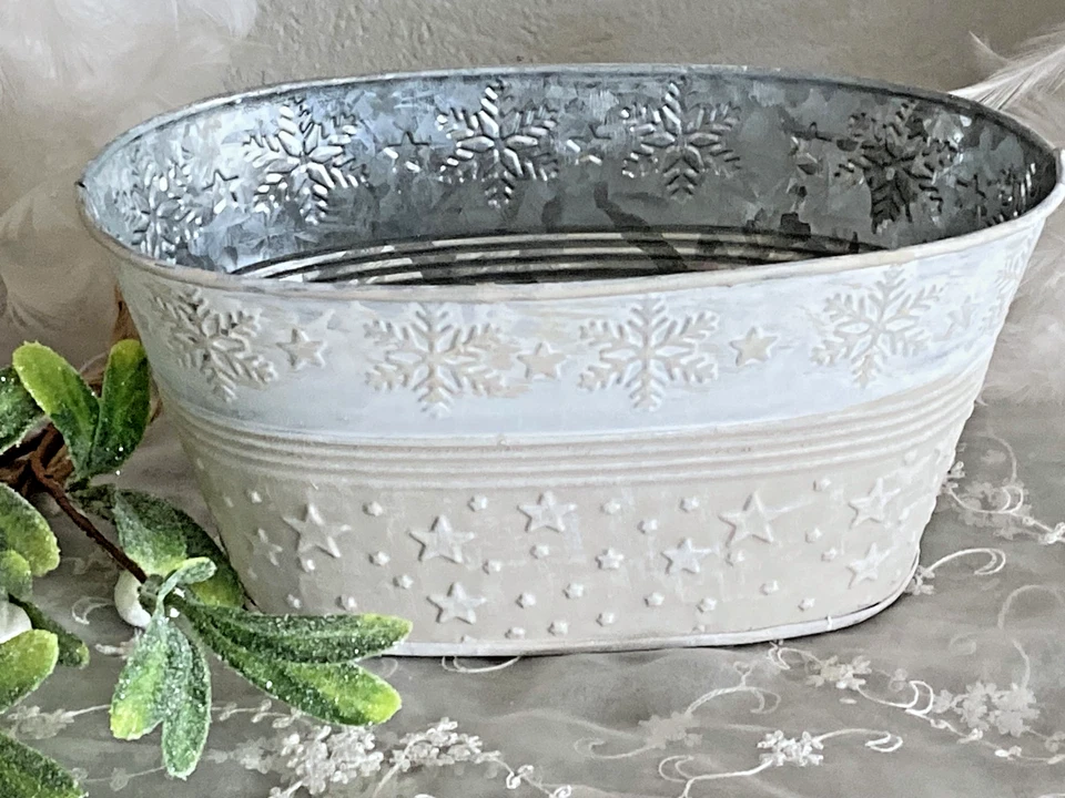 Übertopf Blumenkübel Schale Jardiniere Wanne, oval Sterne / Schneeflocke - Bild 1 von 1