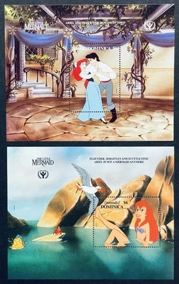 DOMINICA THE LITTLE MERMAID DISNEY STAMPS 2 SS SET 1991 MNH ARIEL PRINCE ERIC - Image 1 of 3