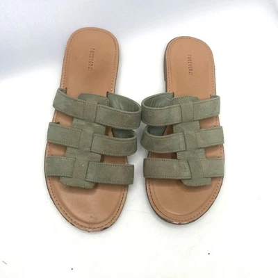 Сандалии кожаные веганские Forever 21 размер США 9 зеленые без шнуровки - - Изображение 1 из 4