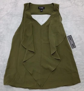 Blusa para mujer A. Byer talla mediana verde oliva con volantes delantero ojo de cerradura trasero nueva con etiquetas - Imagen 1 de 7