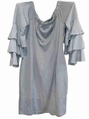 NUEVO VERDE SALVIA Vestido Trompeta Volantes Mangas Elástico Adelgazante Cuello Ancho 2XL Xxl Foto 1 de 4