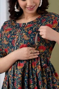 Women Bollywood Style Long Gown Beautiful Maternity Kurti Designer Gown Stitched - Picture 1 of 9