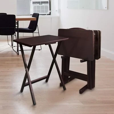 Bandejas de TV para Comer Juego de 4 Mesas Plegables Espresso con Soporte para Cocina NUEVO Foto 1 de 4