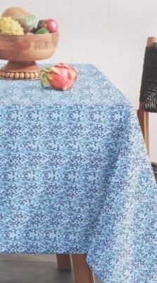 Fabric Tablecloth Blue Design Spill Proof 70 Inch Round with Zipper NEW - Image 1 of 3